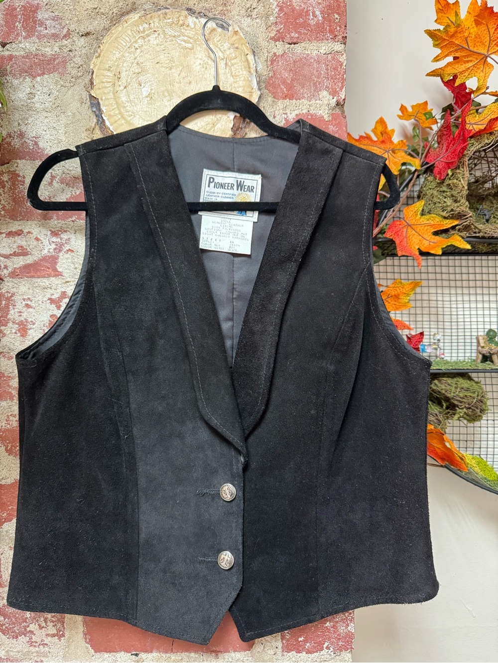 Vintage 80s Pioneer Wear Western Genuine Leather Suede Vest Size 14
